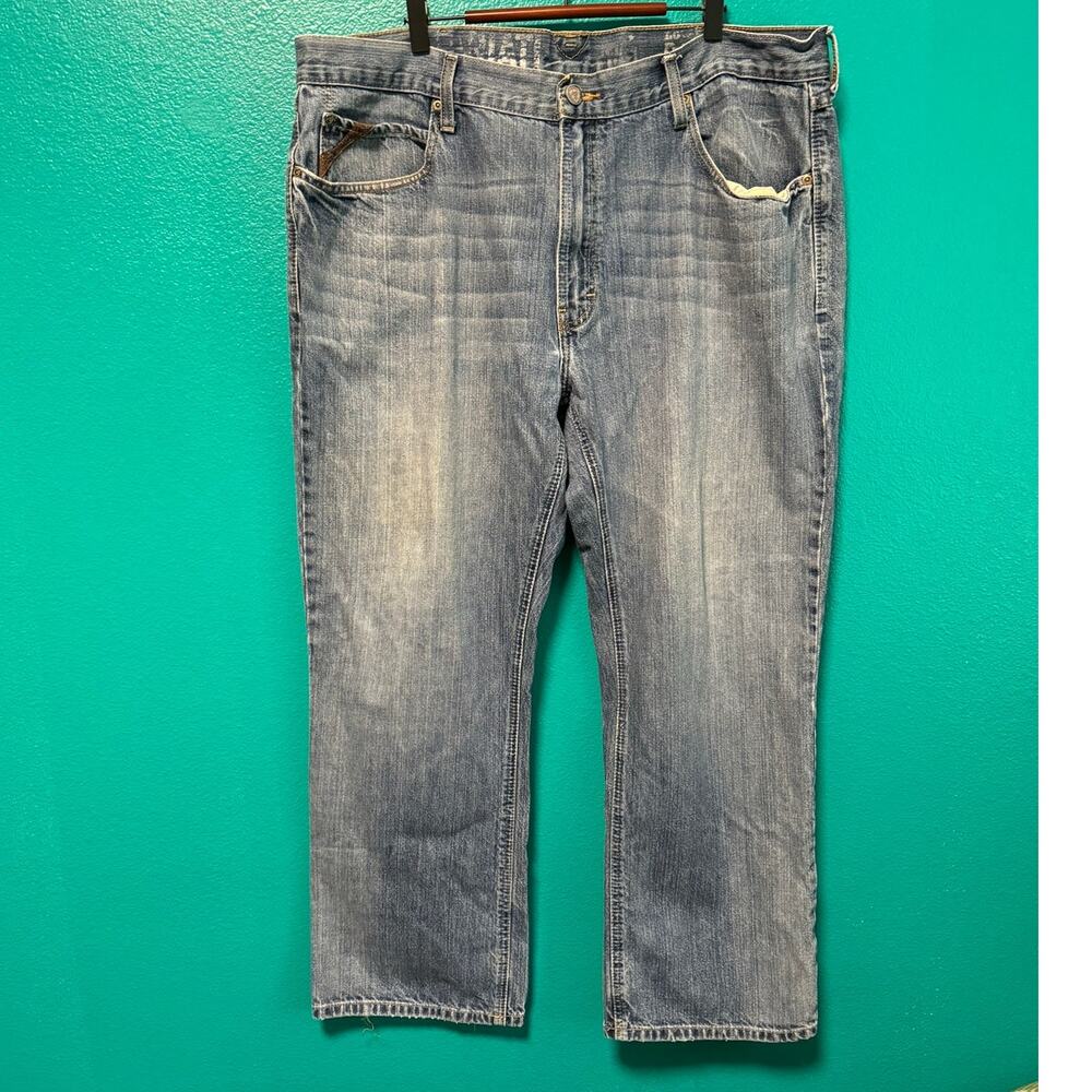 Ariat Low Rise Boot Cut Medium Wash Brown Accent Men's Jeans 40/30 - Picture 2 of 11